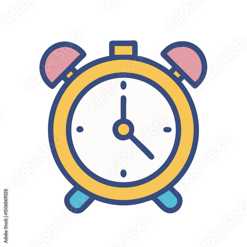 Stylized alarm clock icon with colorful flat design elements