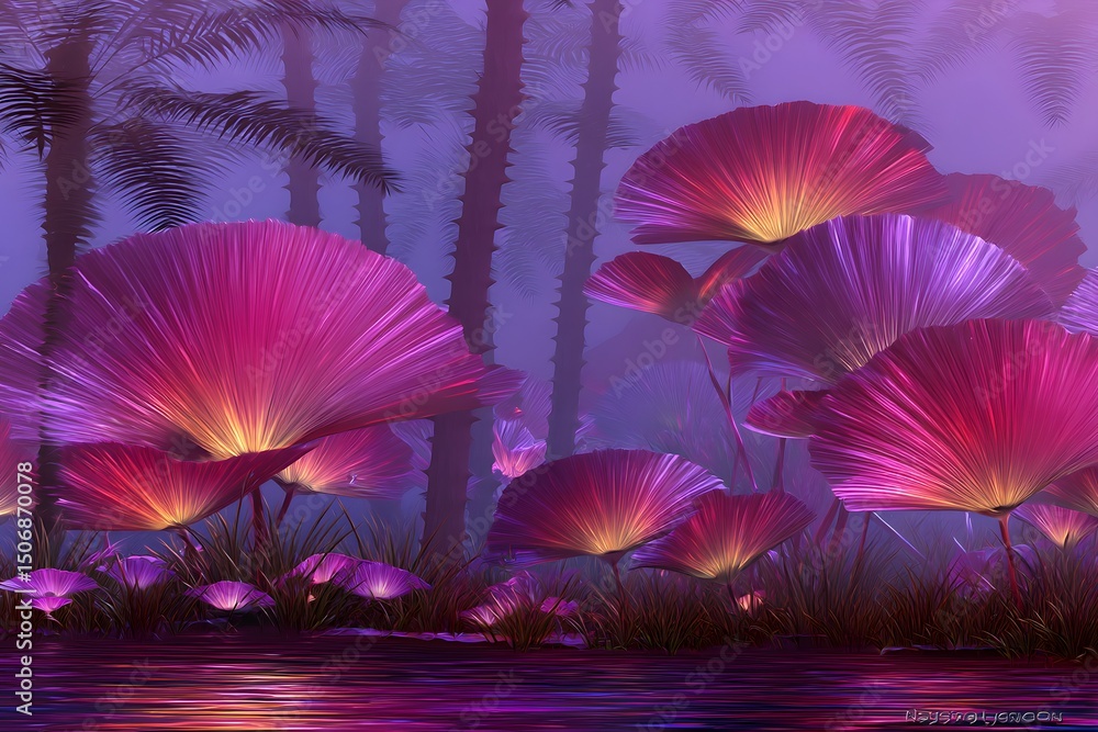 Fototapeta premium Vibrant fantasy flora enchanted forest digital art surreal environment mystical perspective nature's beauty