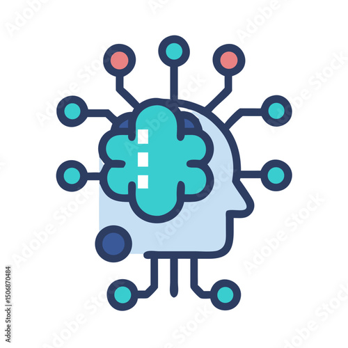 Human head with brain and electronic connections illustration