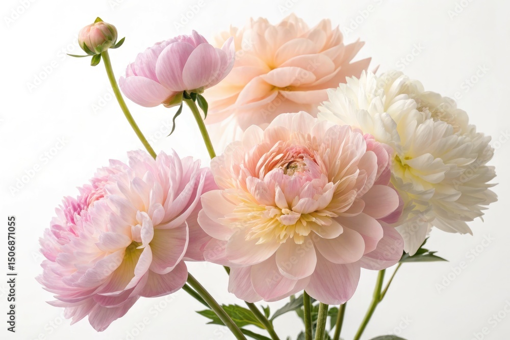 Fototapeta premium Close up of beautiful pastel peonies in shades of pink and white