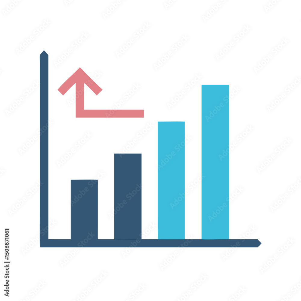 Growth bar graph with upward trending pink arrow Growth bar graph with upward trending pink arrow