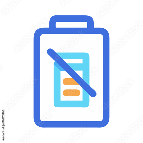 Depleted battery icon with a cross symbol, minimalist design