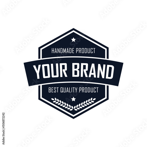 This logo template emphasizes a handmade product with a modern and clean design. It features a badge shape, bold font, and decorative elements that symbolize quality and craftsmanship.