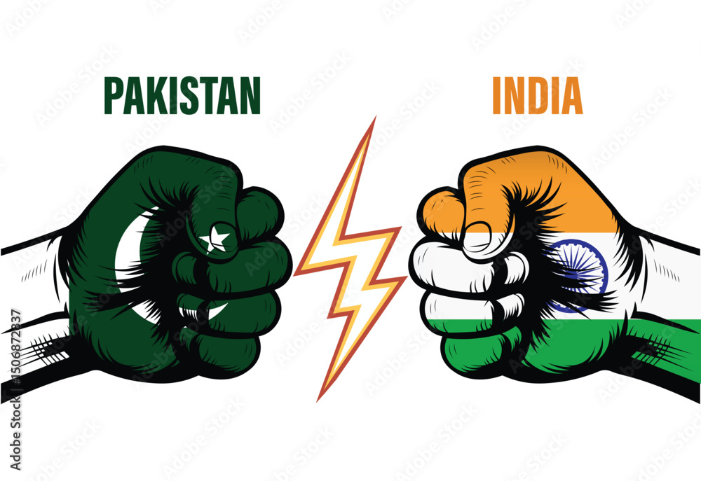 Fototapeta premium India Pakistan Conflict Vector with National Fists