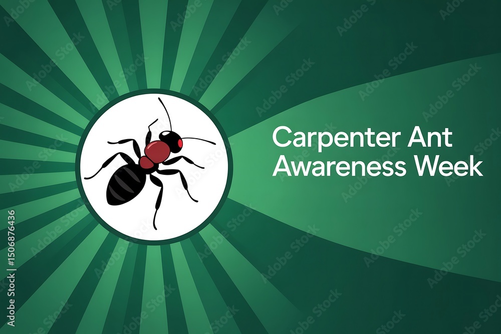 Obraz premium Illustration for carpenter ant awareness week with ant in white circle on green background