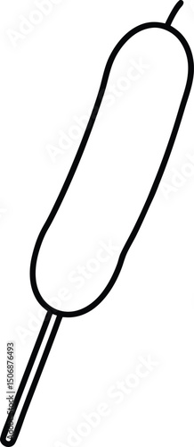 Corn Dog on Stick Street Food Outline Line Art Vector Illustration
