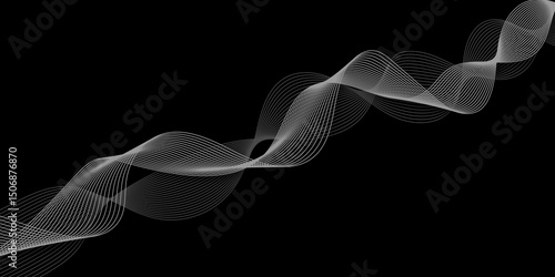 Abstract black background with whit line. Modern template abstract design flowing particles digital frequency track equalizer. abstract wave line for banner, wallpaper background with wave design