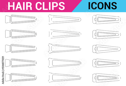 Hand-Drawn Hair Claw Clip Icons, Simple Line Art Beauty Accessories