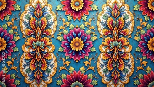 Intricate floral damask textile, repeating design, home, ornate, illustration