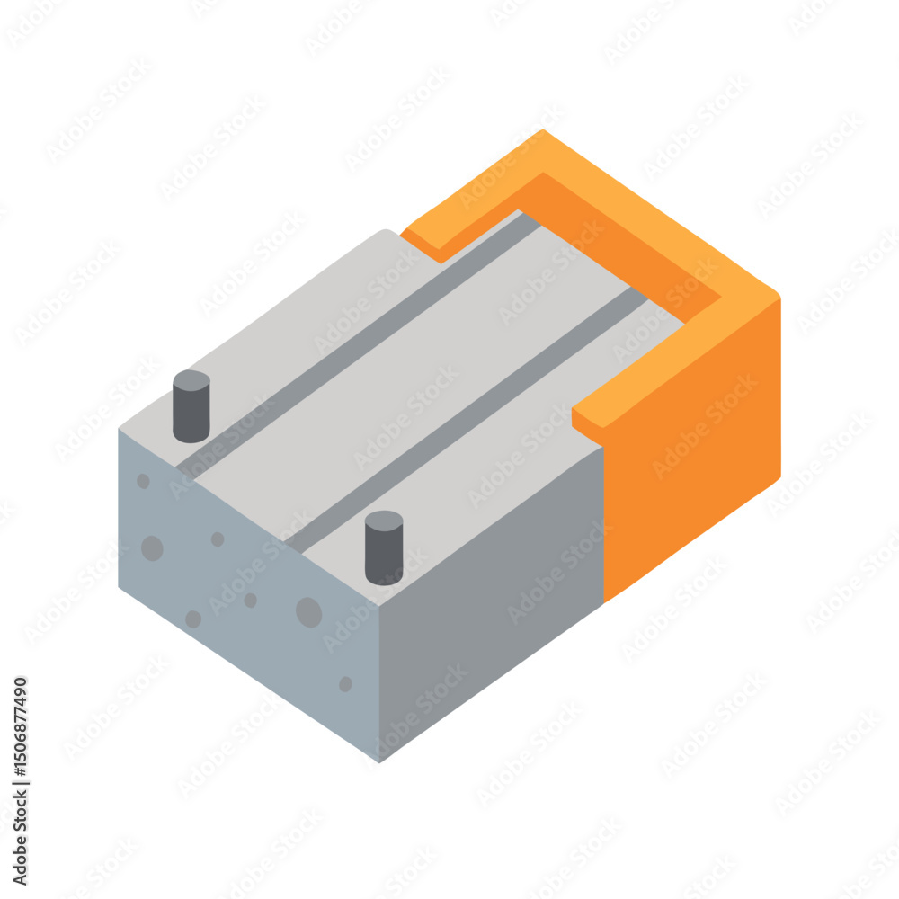 Isometric Concrete Foundation Slab with Reinforcement and Orange Frame Isometric Concrete Foundation Slab with Reinforcement and Orange Frame