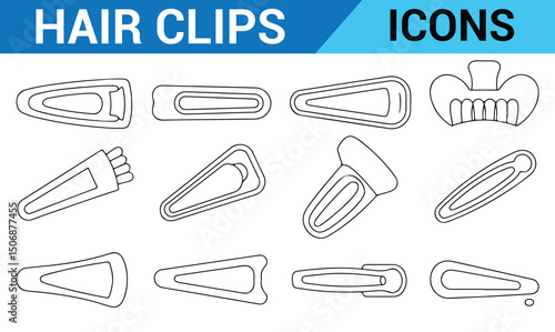 Hair clips and accessories depicted in simple, clean line drawings.