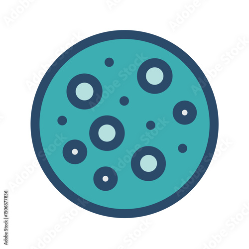 Stylized depiction of a green planet with circular craters