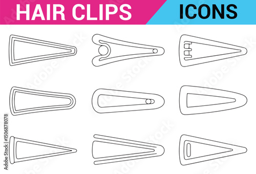 Hair Accessories Icons, Hand-Drawn Line Art Claw Clips for Beauty
