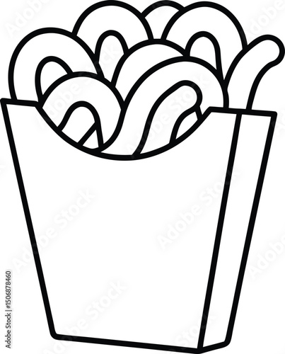 Curly Fries Carton Spiral Snack Drawing Line Art Vector Illustration