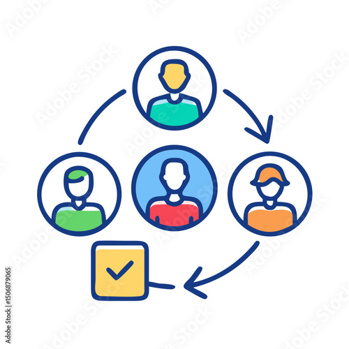 Circular team collaboration graphic emphasizing project task completion process
