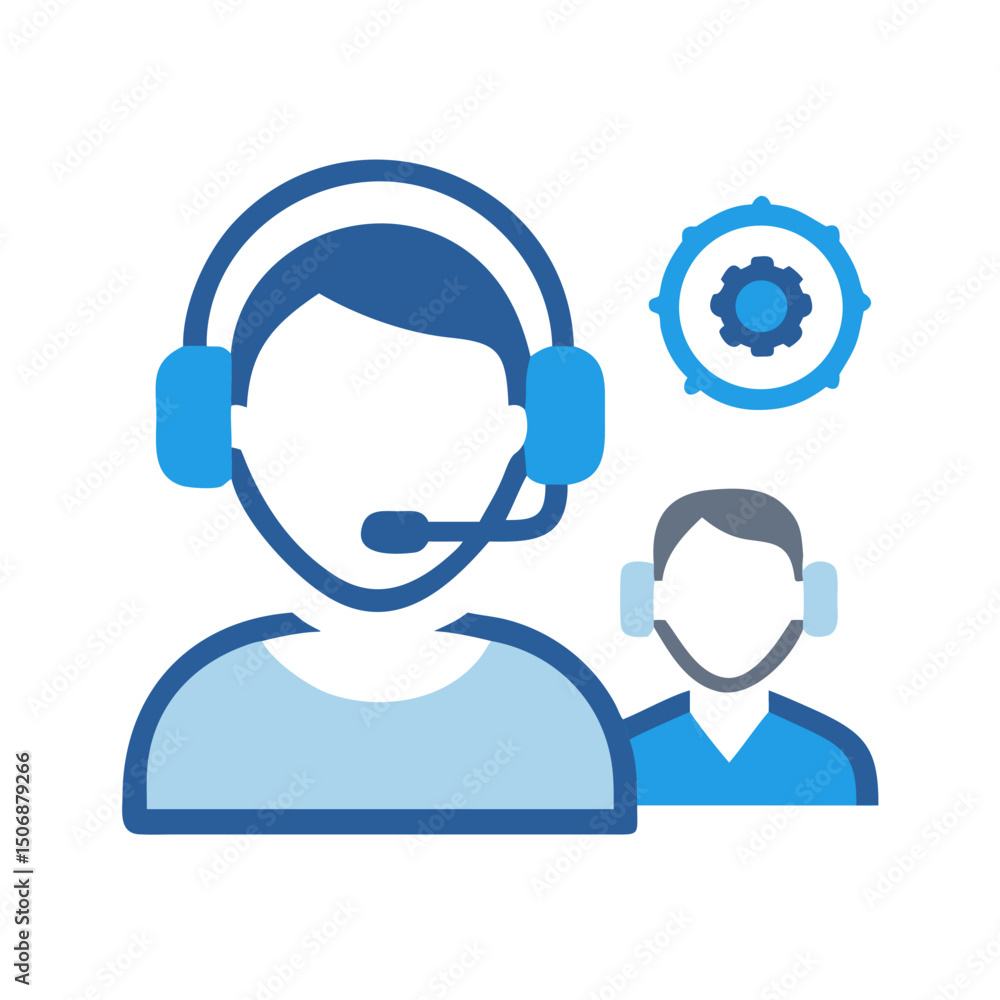 Blue flat design icon of customer support team concept Blue flat design icon of customer support team concept