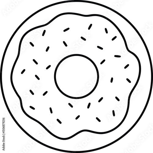 Donut with Sprinkles Treat Dessert Sketch Line Art Vector Illustration