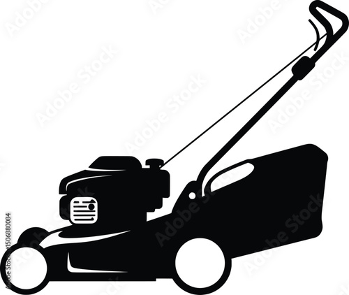 Vector Illustration Lawn Mower Silhouette, Gardening Equipment