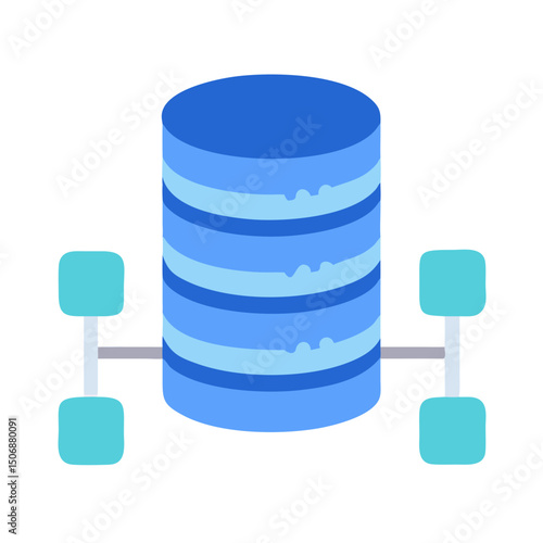 Blue server connected to four nodes on White Background
