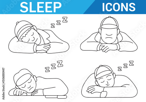 Line drawing showing peaceful sleeping positions for a better rest.