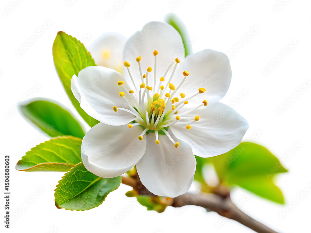 Fototapeta premium beautiful white flower on tree in then gardenon on white background,PNG