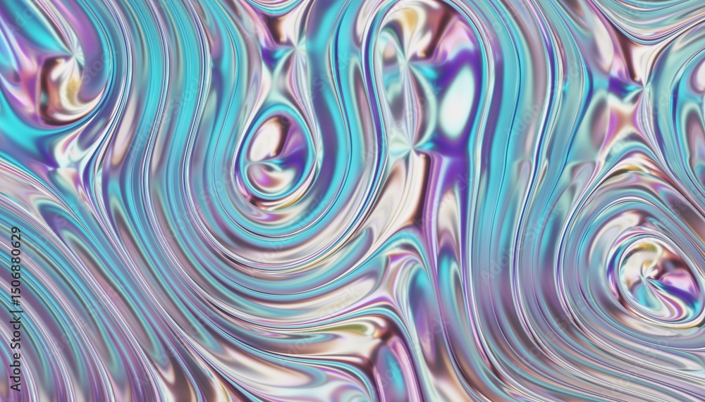 Fototapeta premium 3d Chrome holographic fluid abstract background, futuristic modern banner design, liquid iridescent stylized backdrop illustration