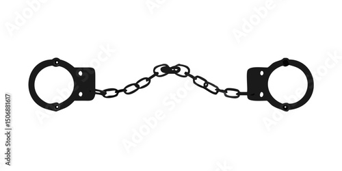Handcuffs isolated on a white background showing metal chains and locks used for security and arrest.Silhouette of Handcuffs with Chain