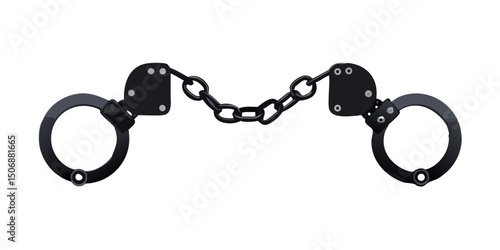 Handcuffs isolated on a white background showing metal chains and locks used for security and arrest.Silhouette of Handcuffs with Chain