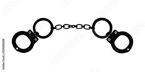 Handcuffs isolated on a white background showing metal chains and locks used for security and arrest.Silhouette of Handcuffs with Chain