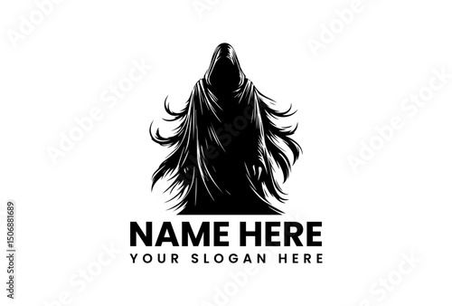 A foreboding ominous hooded figure in flowing black robes with a skeletal hand vector