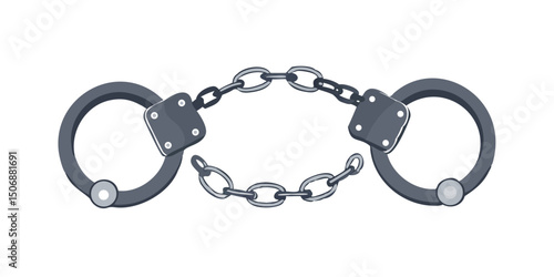 Handcuffs isolated on a white background showing metal chains and locks used for security and arrest.Silhouette of Handcuffs with Chain