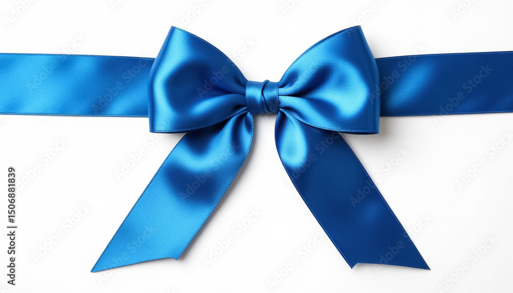 Blue ribbon with a bow on a white isolated background. Generated by AI. Blue ribbon with a bow on a white isolated background. Generated by AI.