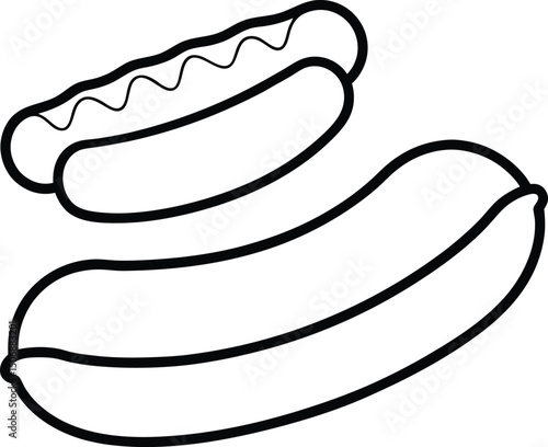 Grilled Bratwurst Bun Sausage Sandwich Line Art Vector Illustration