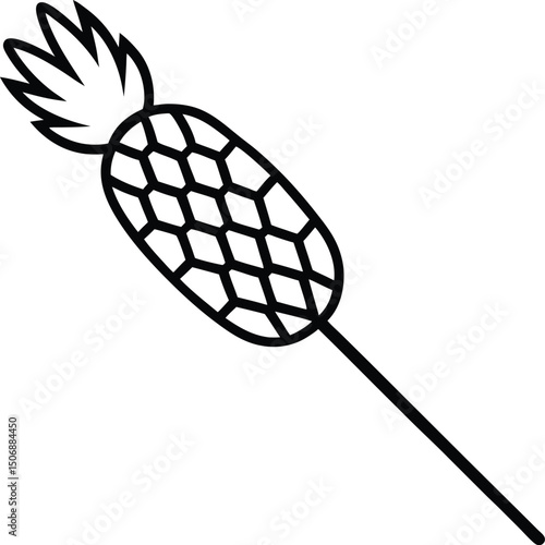 Grilled Pineapple Skewer Sweet Tropical Food Line Art Vector Illustration