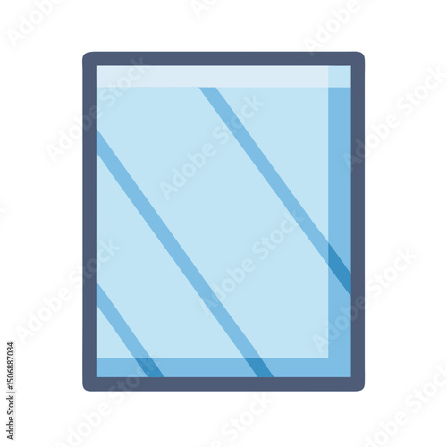 Glass pane reflection with blue tint and dark frame