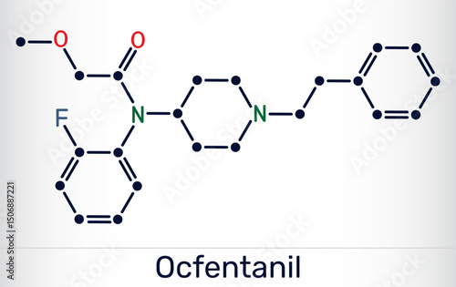 Ocfentanil molecule. Synthetic opioid analgesic structurally related to fentanyl.
