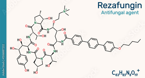Rezafungin molecule. Antifungal cyclic lipopeptide from echinocandin class