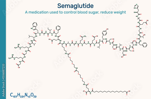 Semaglutide molecule. GLP-1 receptor agonist used to treat type 2 diabetes and obesity
