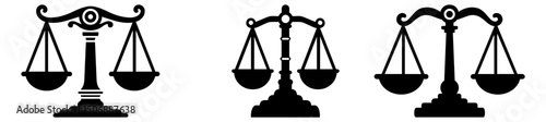 Justice Scales Icon Set – Black Legal Balance Symbol Collection