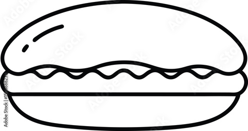 Meatball Sub Savory Sandwich Drawing Line Art Vector Illustration