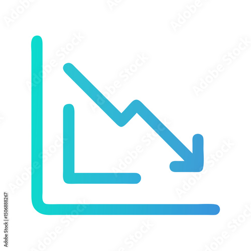 Downward trend line graph on White Background for infographic