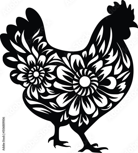 Floral Chicken Svg, Chicken Svg, Chicken Farm Svg, Floral Chicken Silhouette Svg File