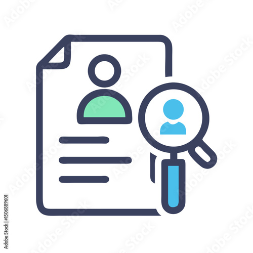 Job application review icon with magnifying glass and document
