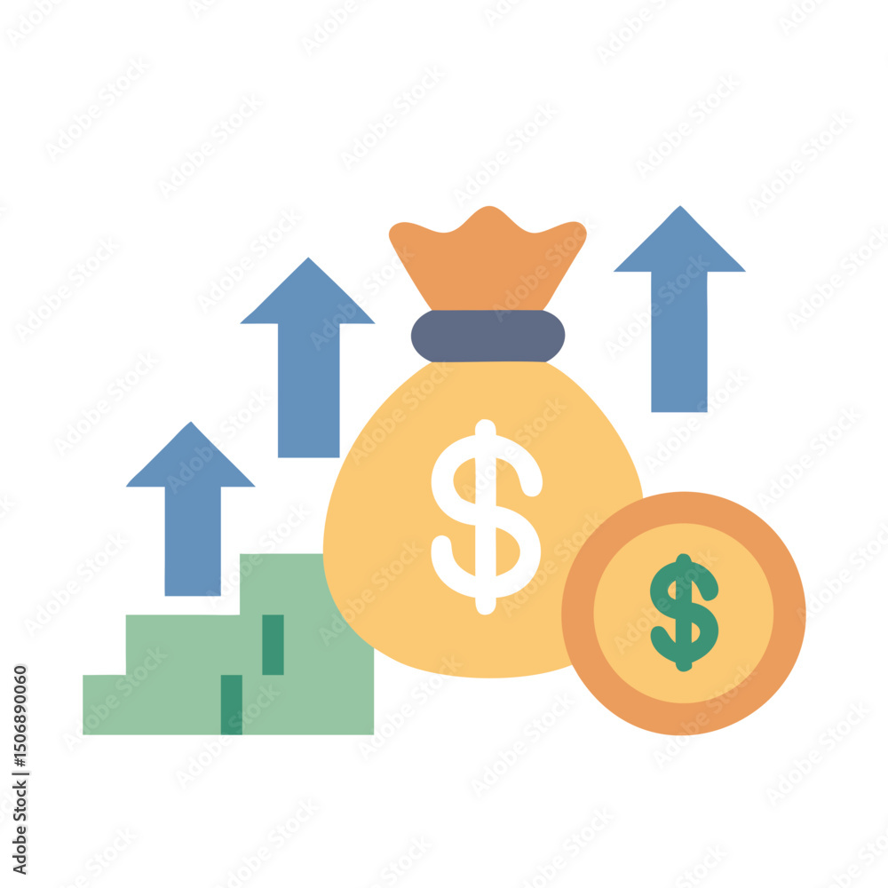 Money bag and coin stacks depicting investment growth Money bag and coin stacks depicting investment growth