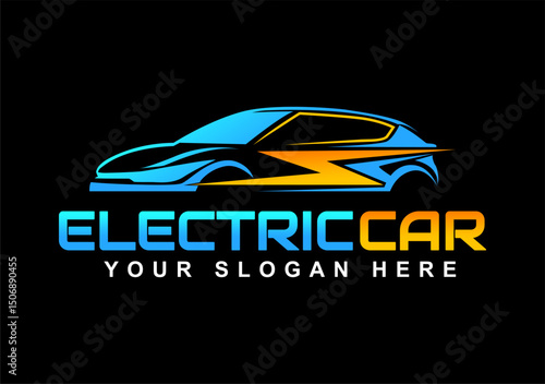 electric car, hybrid car logo silhouette vector modern design isolated on black background