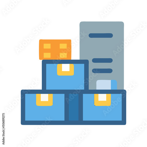 Flat illustration of stacked delivery boxes with manifest document