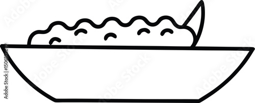 Mini Cheesy Fry Boat Snack Bowl Drawing Line Art Vector Illustration