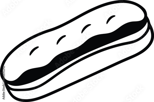 Mini Chocolate Éclair Sweet Pastry Drawing Line Art Vector Illustration