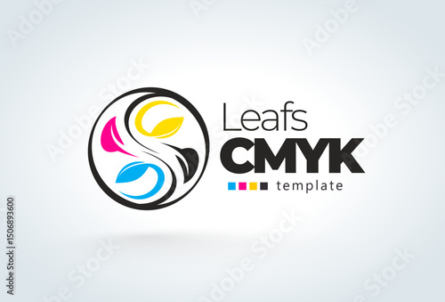 Abstract Circles and Leafs Cmyk color. Printing Logo. Template design vector. White background