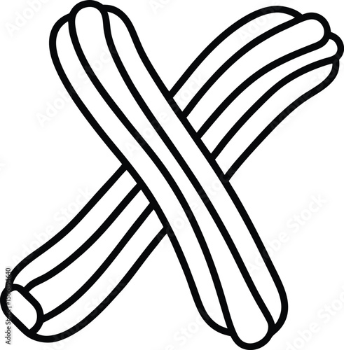 Mini Churro Twist Cinnamon Dessert Sketch Line Art Vector Illustration